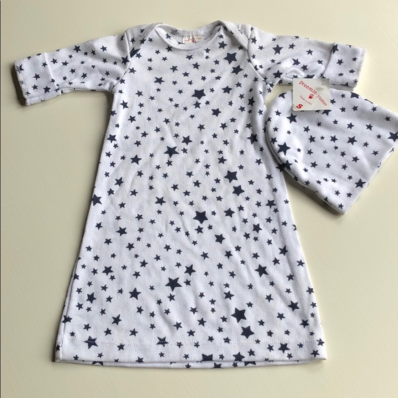Preemie-yums | White Navy Star Gown & Hat | NB - Picture 2 of 9